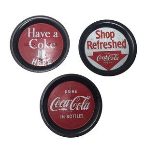 Vintage Coca-Cola Tin Coasters (3) Red white and black coaster set - Vintage Adv